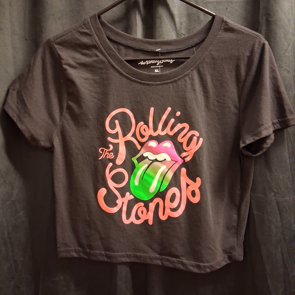 The Rolling Stones Kids Tee in Black with Pink and Green Graphic